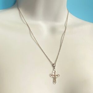 Silver Tone Christian Cross Fancy Necklace 18" chain